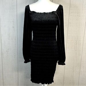 Simplee Black Velvet Dress Size S‎ Long Sleeve Smocked Whimsigoth Grunge Witchy